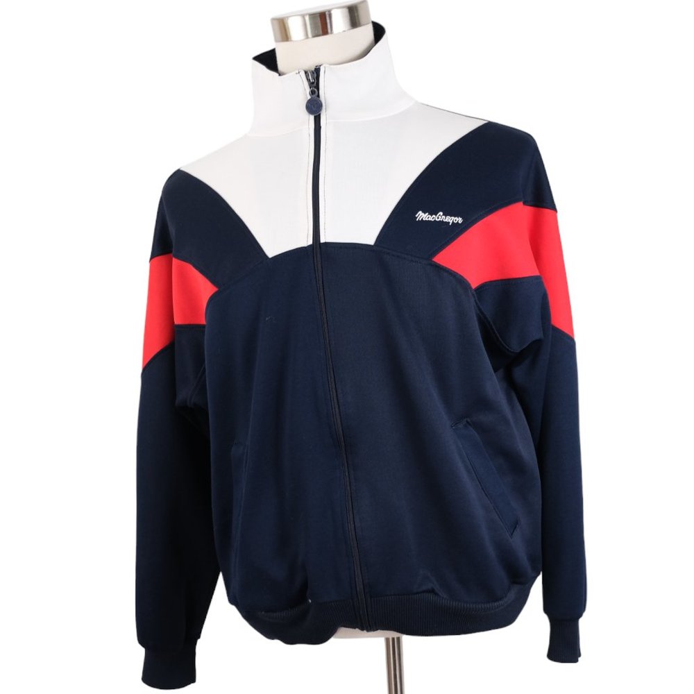 Vintage MacGregor Jacket Mens L Full Zip Track Warm Up Red White & Blue